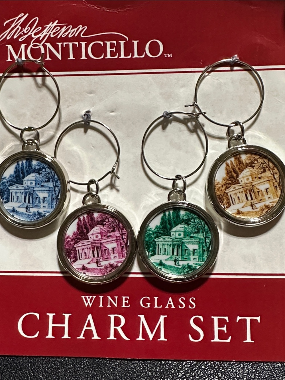 2012 The Jefferson Monticello Wine Glass Charm Set NEW